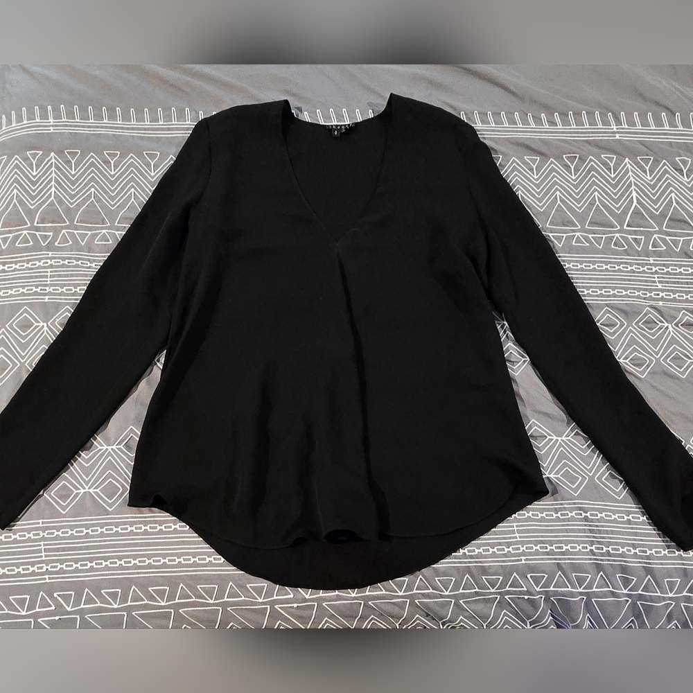 Theory Black Silk Blouse Size Small